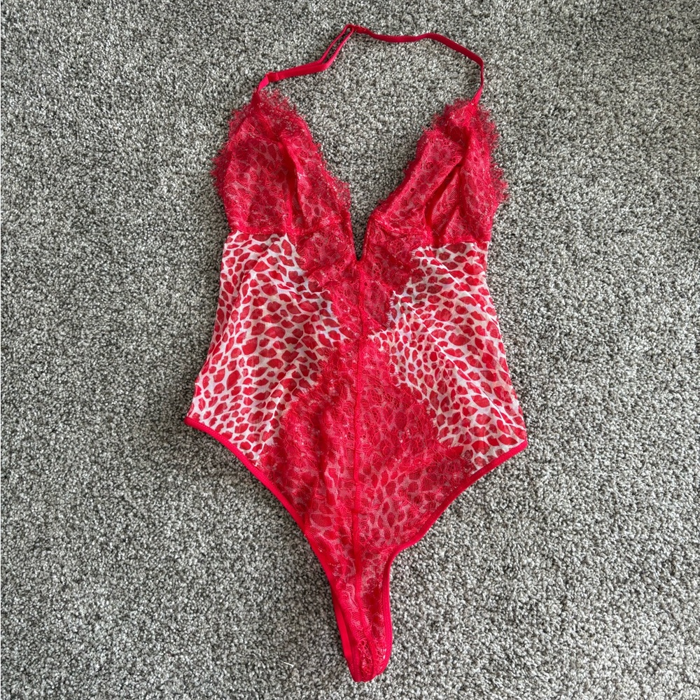 Red Lace & Leopard Mesh Bodysuit